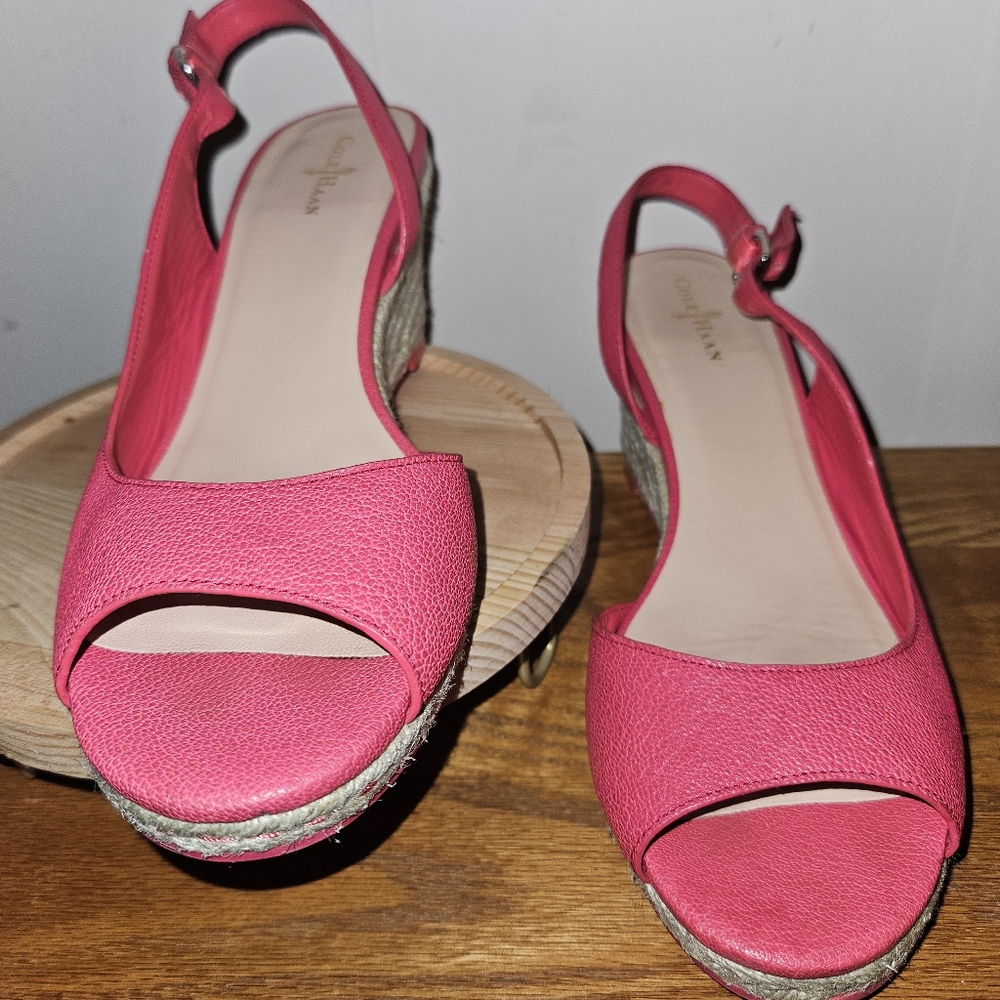 Cole Haan Women's Adelaide Slingback Espadrille Mid Wedge Leather Shoes Size 8.5